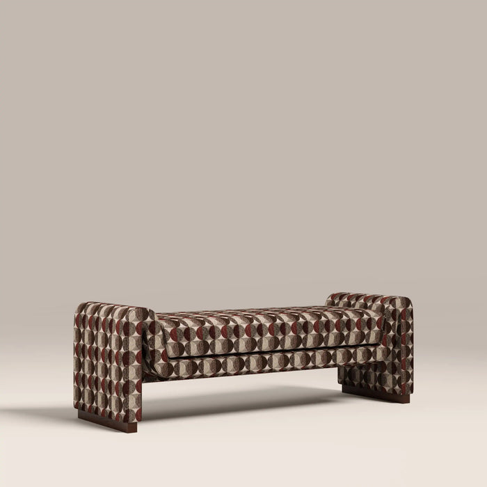 Bennett 3 Seater Bench Multicolour Orbis Patterned Fabric & Walnut