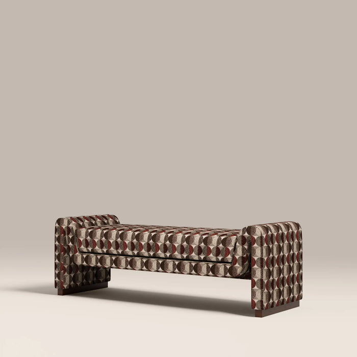 Bennett 3 Seater Bench Multicolour Orbis Patterned Fabric & Walnut