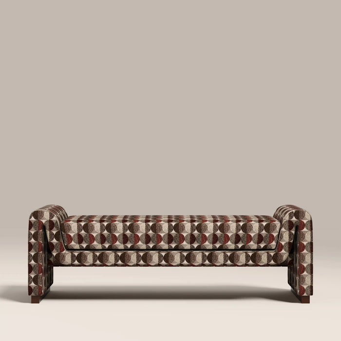 Bennett 3 Seater Bench Multicolour Orbis Patterned Fabric & Walnut