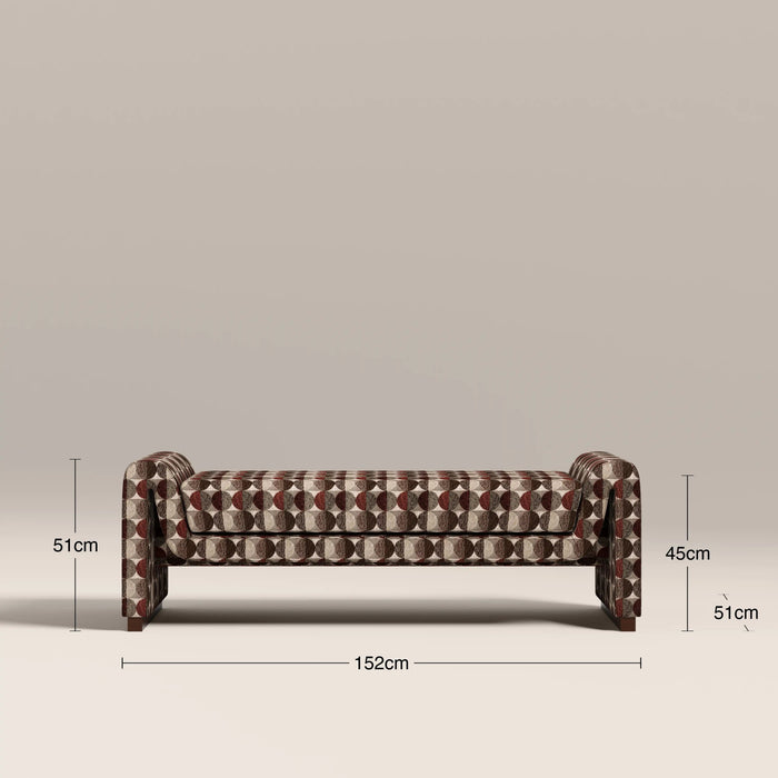Bennett 3 Seater Bench Multicolour Orbis Patterned Fabric & Walnut
