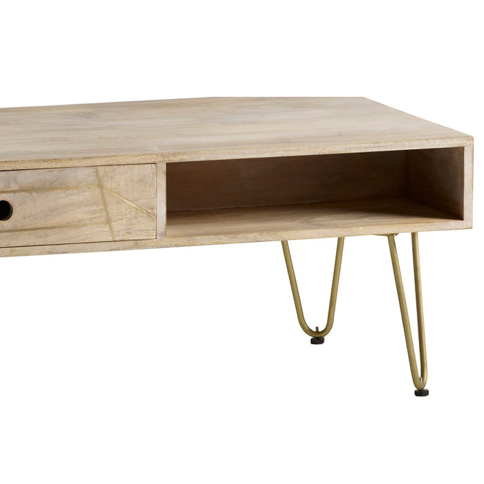 Light Gold Rectangular Coffee Table with Drawer