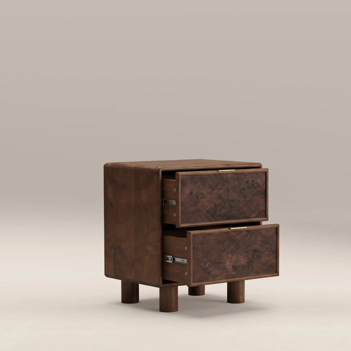 Arden 2 Drawer Square Wooden Bedside Table Walnut Mango Wood
