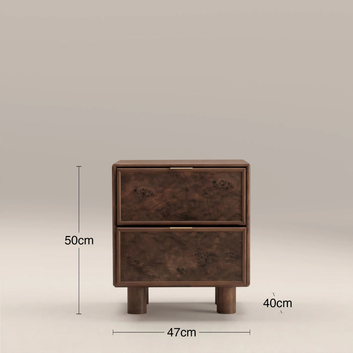 Arden 2 Drawer Square Wooden Bedside Table Walnut Mango Wood