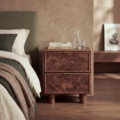 Arden 2 Drawer Square Wooden Bedside Table | Walnut Mango Wood