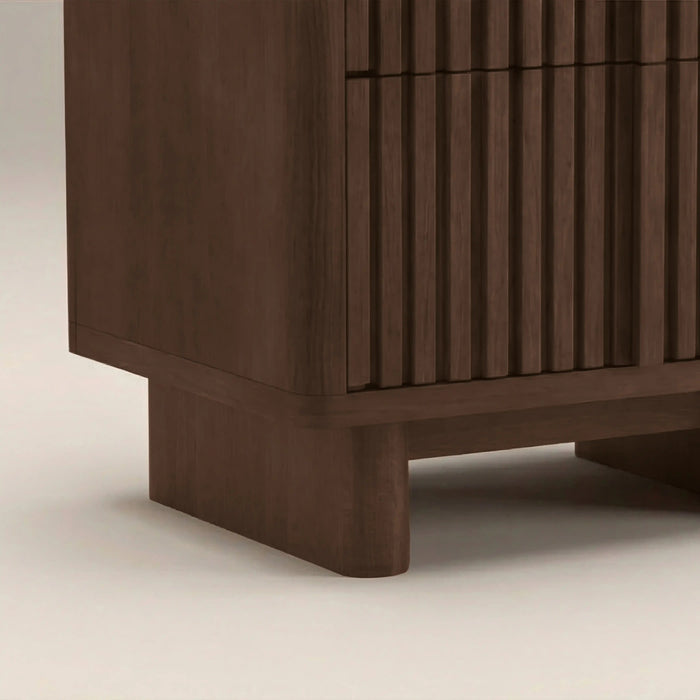 Janis 2 Drawer Square Bedside Table Emperador Brown Honed Marble & Walnut