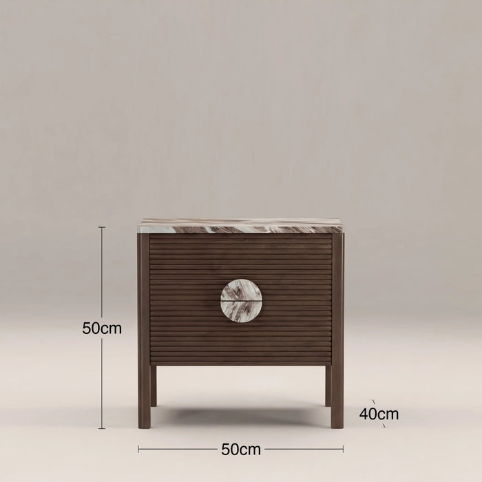 Tana 2 Drawer Rectangle Bedside Table French Riviera Honed Marble & Walnut