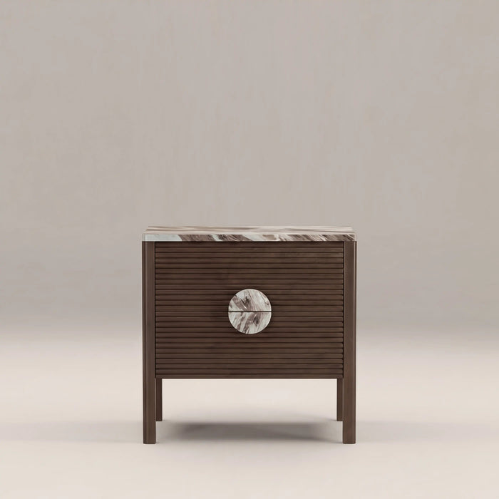 Tana 2 Drawer Rectangle Bedside Table French Riviera Honed Marble & Walnut