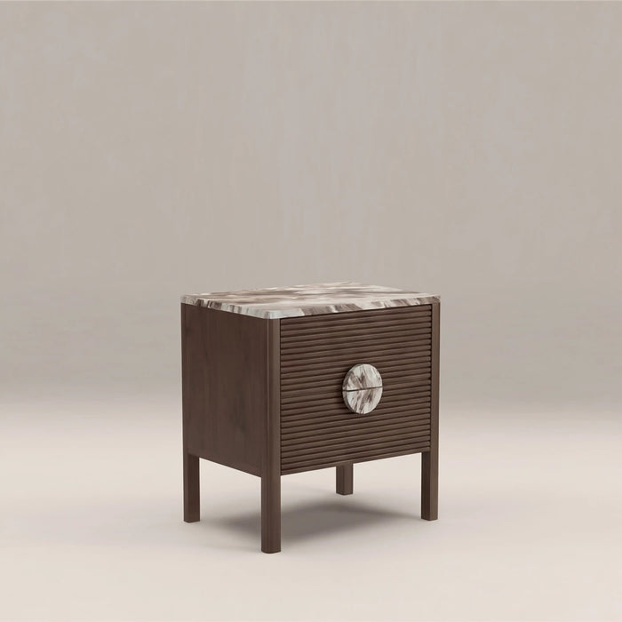 Tana 2 Drawer Rectangle Bedside Table French Riviera Honed Marble & Walnut