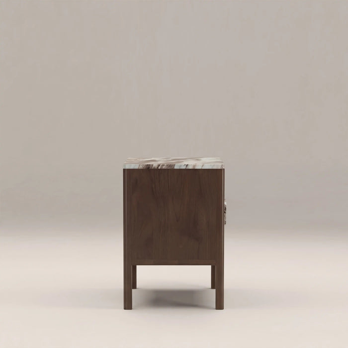 Tana 2 Drawer Rectangle Bedside Table French Riviera Honed Marble & Walnut