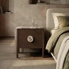 Tana 2 Drawer Rectangle Bedside Table | French Riviera Honed Marble & Walnut