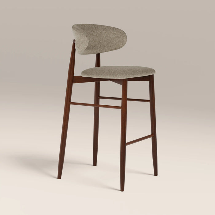 Halston Bar Stool | Soft Barley Sustainable Mohair Velvet & Walnut