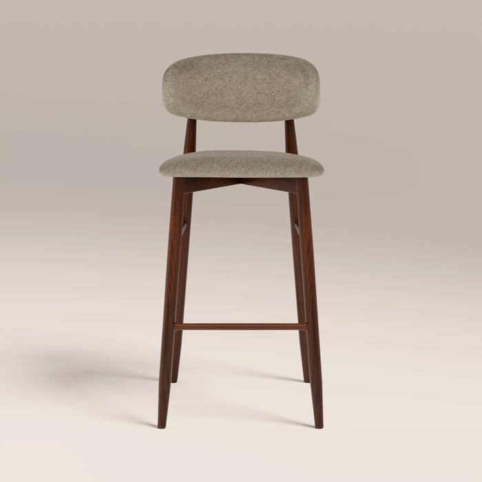 Halston Bar Stool | Soft Barley Sustainable Mohair Velvet & Walnut