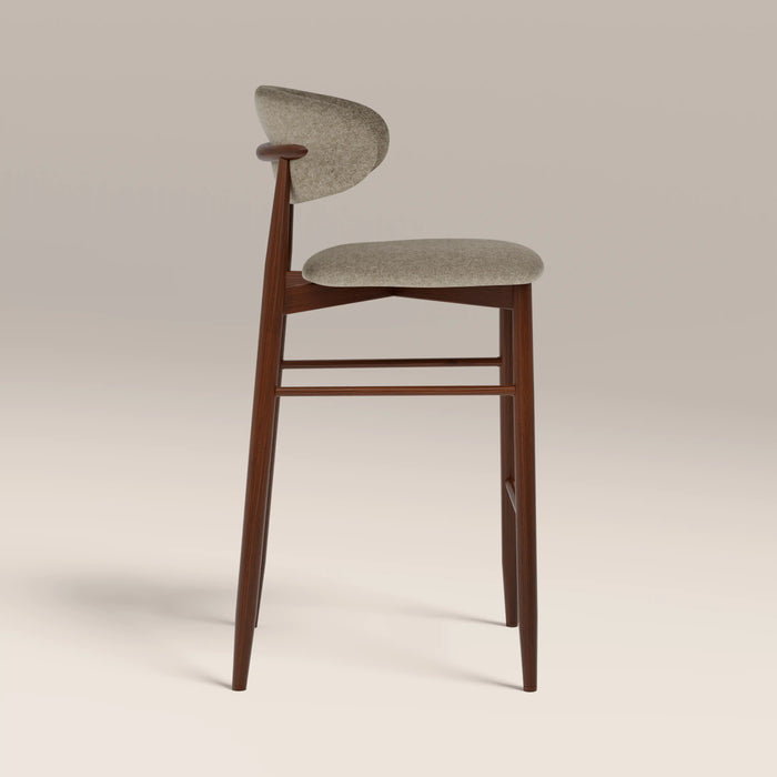 Halston Bar Stool | Soft Barley Sustainable Mohair Velvet & Walnut