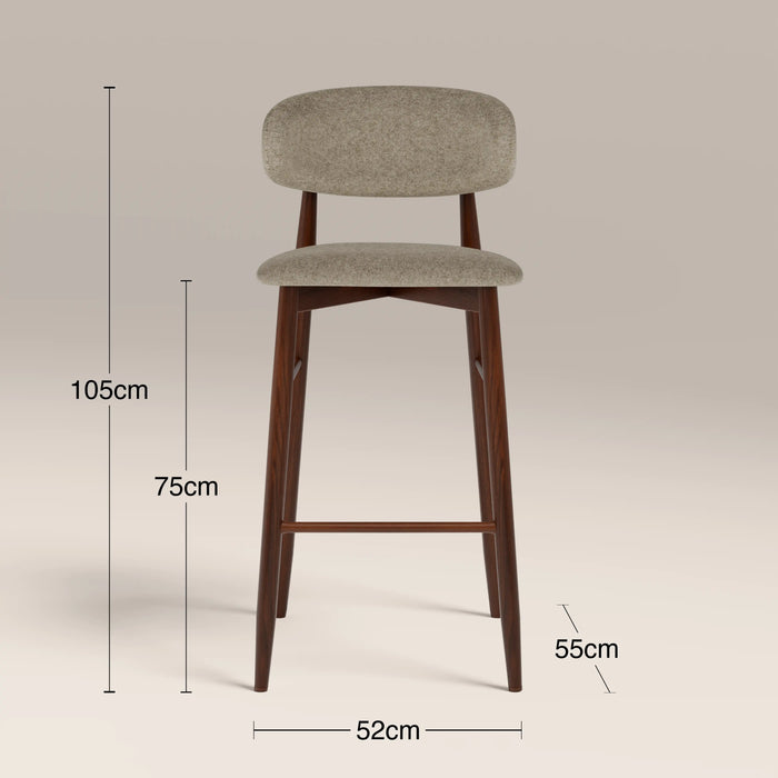 Halston Bar Stool | Soft Barley Sustainable Mohair Velvet & Walnut