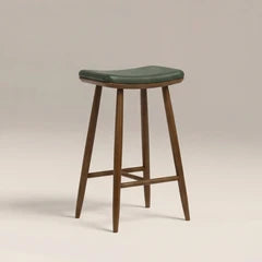 Hatton Wooden Bar Stool | Vintage Green Faux Leather & Walnut