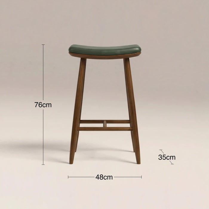 Hatton Wooden Bar Stool Vintage Green Faux Leather & Walnut