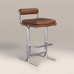 Wilbur Bar Stool | Vintage Tan Faux Leather & Brushed Chrome