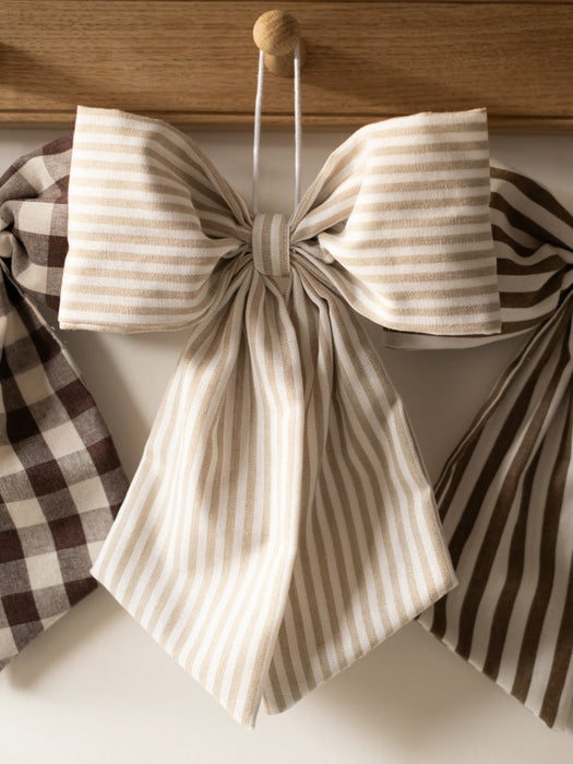 Beige and White Stripe  Hanging Bow