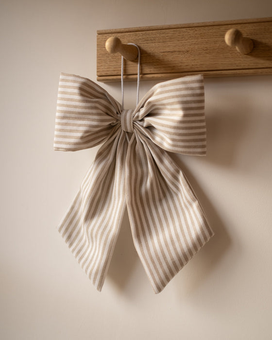 Beige and White Stripe  Hanging Bow