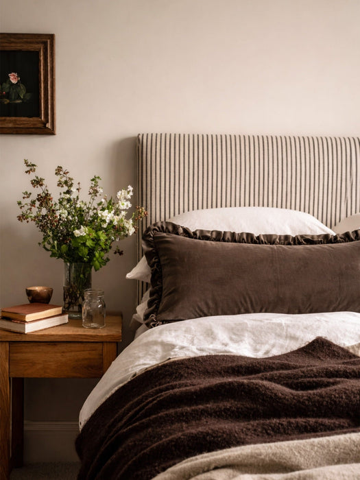 Ruffle Cushion in Brown Velvet - Bolster