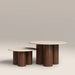 Brynleigh Set of 2 Round Nesting Coffee Tables | Natural Travertine Effect Sintered Stone & Walnut