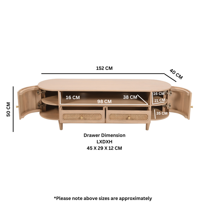 Valencia Cane & Mango Wood 2 Drawers TV Cabinet
