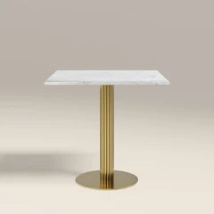 Rafferty 2 Seat Square Cafe Table | White Marble & Brass