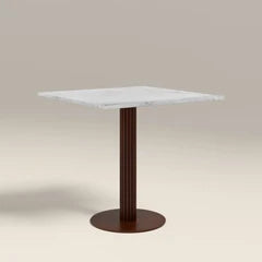 Rafferty 2 Seat Square Cafe Table | White Marble & Walnut