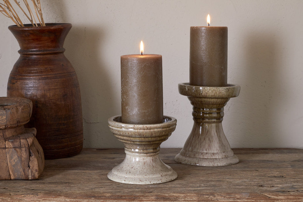 Cabra Reactive Glaze Candle Holder Olive Natural