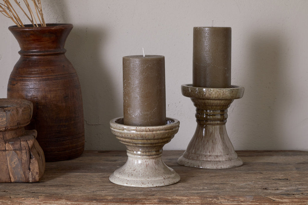 Cabra Reactive Glaze Candle Holder Olive Natural