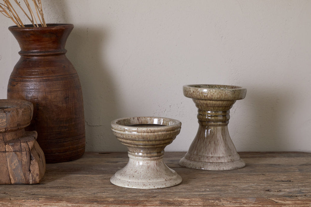 Cabra Reactive Glaze Candle Holder Olive Natural