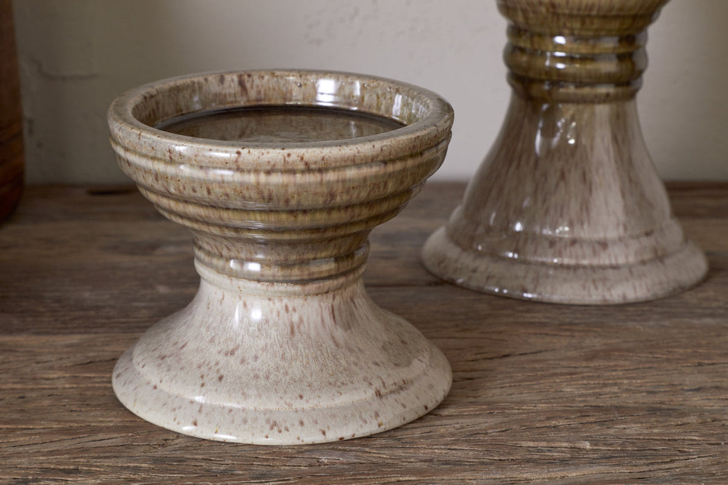 Cabra Reactive Glaze Candle Holder Olive Natural
