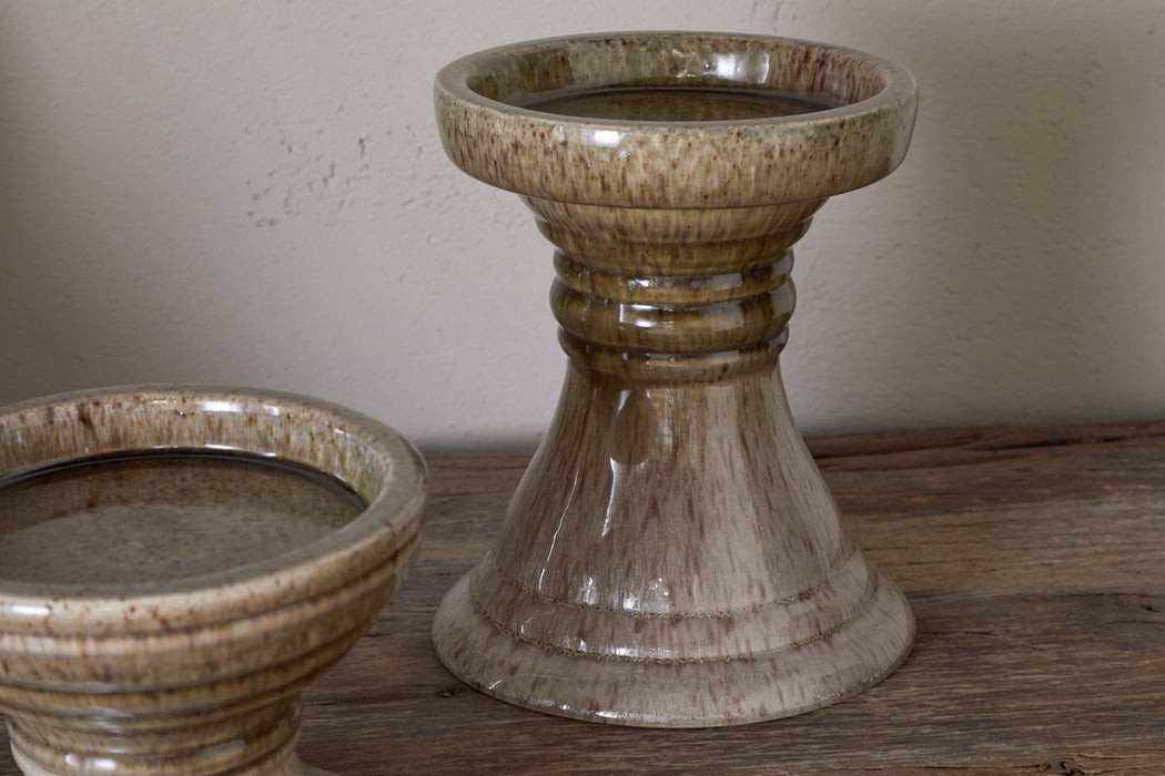 Cabra Reactive Glaze Candle Holder Olive Natural