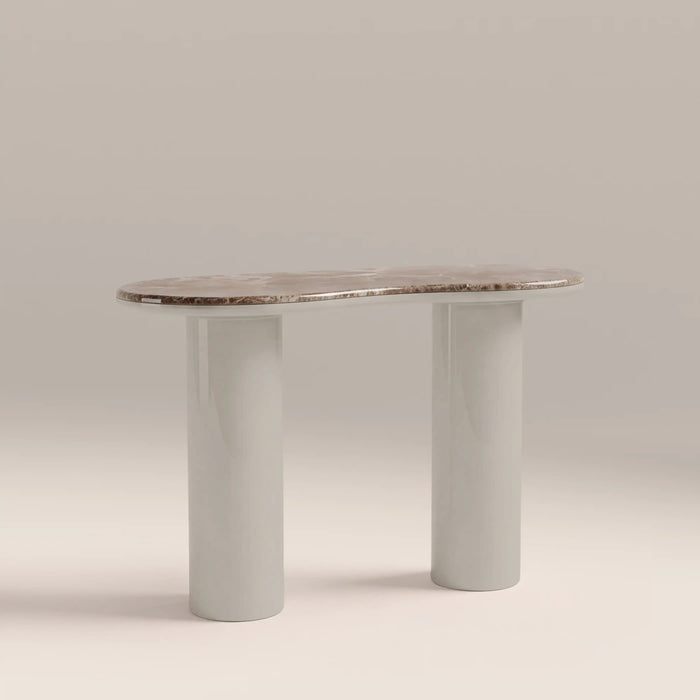 Ezra Console Table Cappuccino Brown Marble & High Gloss Latte