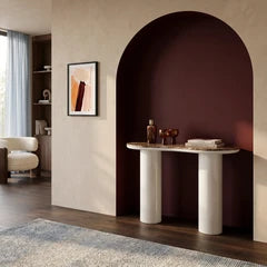Ezra Console Table | Cappuccino Brown Marble & High Gloss Latte