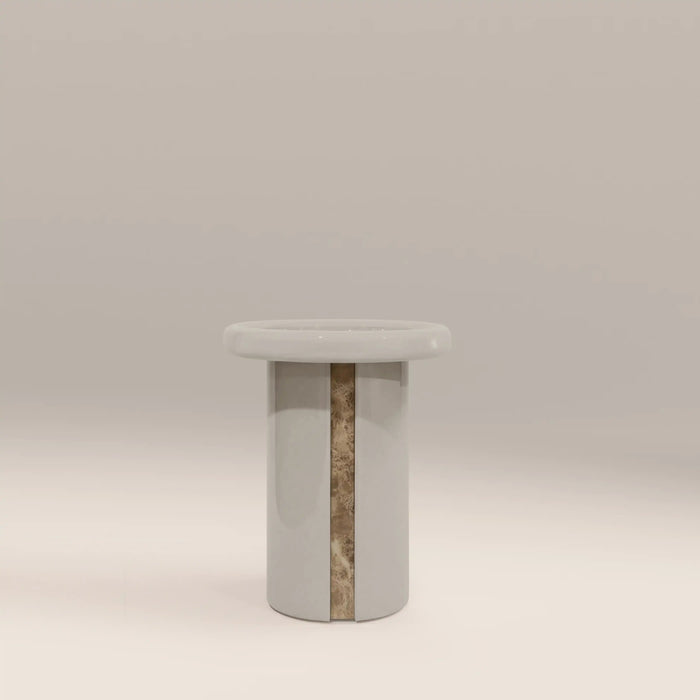 Imani Round Side Table Cappuccino Brown Marble & High Gloss Latte