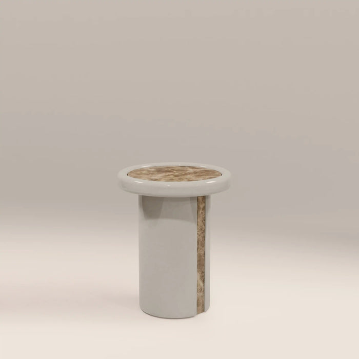 Imani Round Side Table Cappuccino Brown Marble & High Gloss Latte