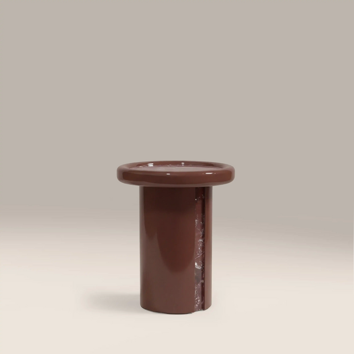 Imani Round Side Table Maroon Red Marble & High Gloss Burgundy