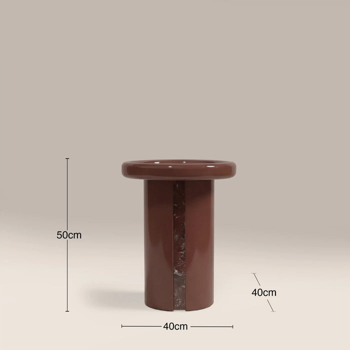 Imani Round Side Table Maroon Red Marble & High Gloss Burgundy