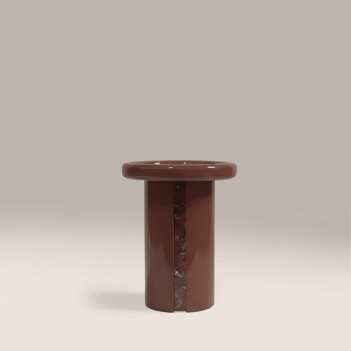 Imani Round Side Table Maroon Red Marble & High Gloss Burgundy