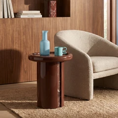 Imani Round Side Table | Maroon Red Marble & High Gloss Burgundy
