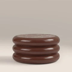 Rosco Round Coffee Table | Maroon Red Marble & High Gloss Burgundy