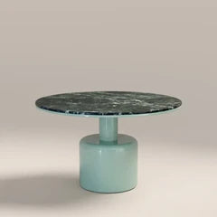 Vance 4 Seat Round Dining Table | Emerald Green Marble & High Gloss Mint Green