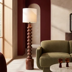 Blake Floor Lamp | Natural Linen & High Gloss Burgundy