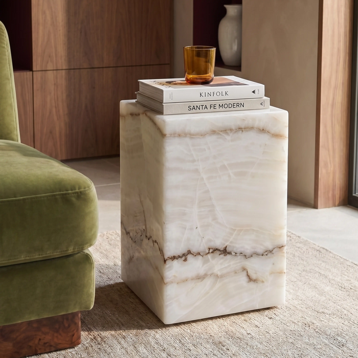 Casper Rectangle Side Table White Marble