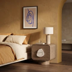 Aria 2 Drawer Rectangle Wooden Bedside Table | French Riviera Marble & Walnut