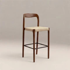 Madeleine Wooden Kitchen Stool | Natural Weave & Walnut