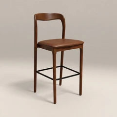 Madeleine Wooden Bar Stool | Vintage Tan Faux Leather & Walnut