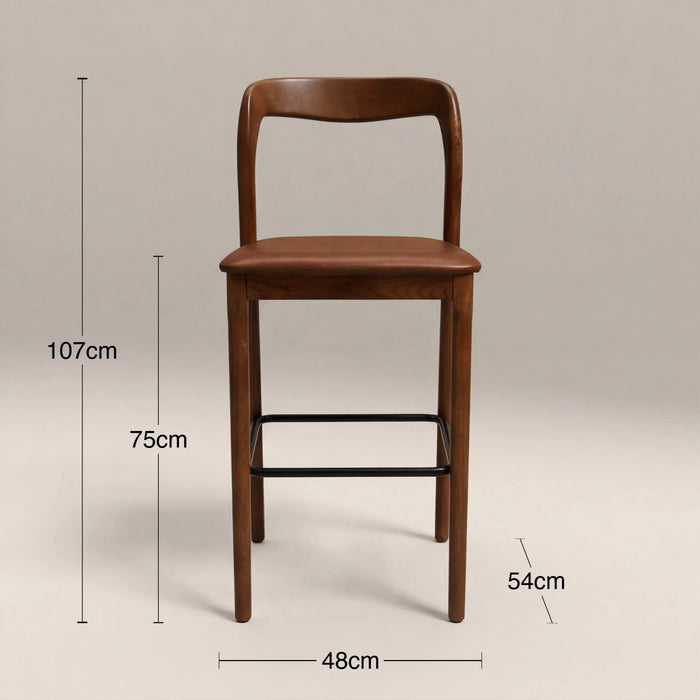 Madeleine Wooden Bar Stool Vintage Tan Faux Leather & Walnut