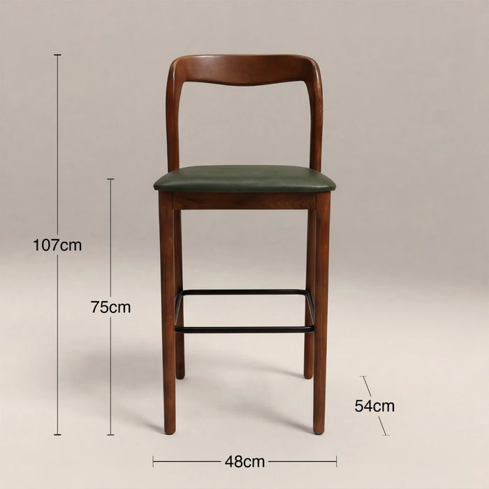 Madeleine Wooden Bar Stool Vintage Green Faux Leather & Walnut